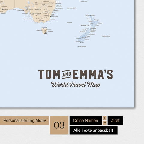 Weltkarte Magnetboard in der Farbe Multicolor Atlas mit Personalisierung als Logo im Vintage-Look