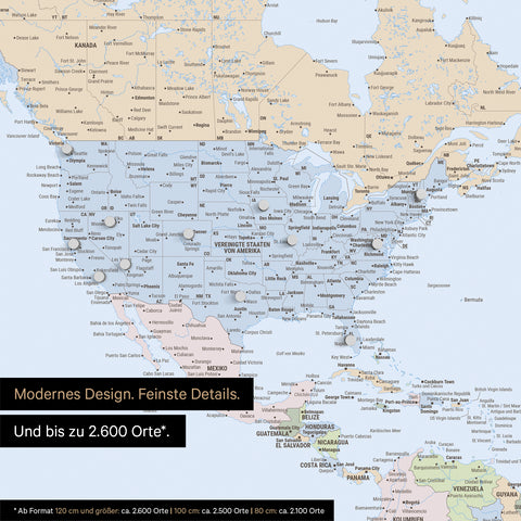 Pinnen von Reisezielen auf einer magnetischen Weltkarte als Magnetposter in Multicolor Atlas