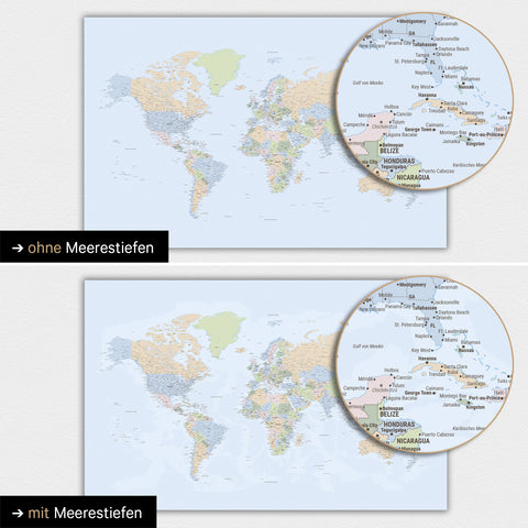 Politische Weltkarte in Farbe Multicolor Atlas mit zweidimensionalen Meerestiefen