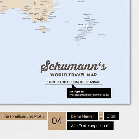 Politische Weltkarte in Farbe Multicolor Atlas mit Personalisierung als Familien-Logo