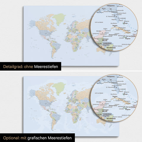 Politische Weltkarte in Multicolor Atlas mit zweidimensionalen Meerestiefen