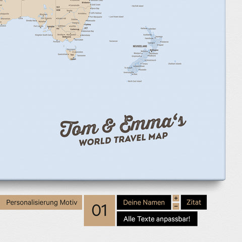 Politische Weltkarte als Pinnwand Leinwand in Multicolor Atlas mit Personalisierung und Eindruck von deinen Namen