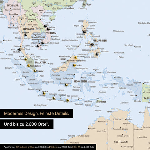 Ausschnitt aus Weltkarte Poster in Multicolor Atlas zeigt Karten von Asien