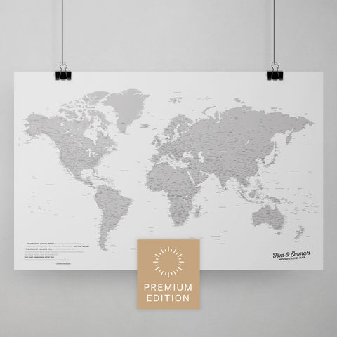 Weltkarte als Poster in Hellgrau zum Pinnen und Markieren von Reisezielen kaufen