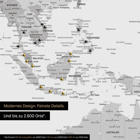 Ausschnitt aus Weltkarte Poster in Multicolor Grau zeigt Karten von Asien