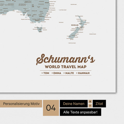 Poster Weltkarte in Multicolor Light mit Personalisierung als Familien-Logo