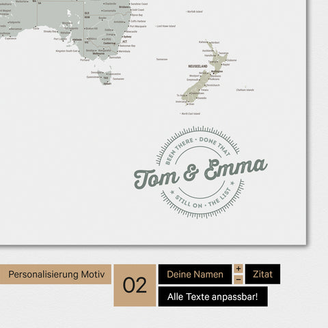 Alternatives Motiv für eine Personalisierung mit deinem Namen auf einer Weltkarte als Poster in Multicolor Sage