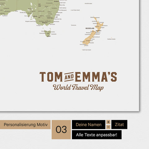 Weltkarte als Poster in Multicolor Sienna mit einem Vintage-Logo als moderne Personalisierung
