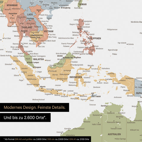 Ausschnitt aus Weltkarte Poster in Multicolor Sienna zeigt Karten von Asien