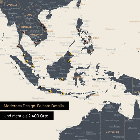 Ausschnitt aus Weltkarte Poster in Navy Light zeigt Karten von Asien