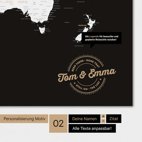 Alternatives Motiv für eine Personalisierung mit deinem Namen auf einer Weltkarte in Farbe Schwarz-Weiss