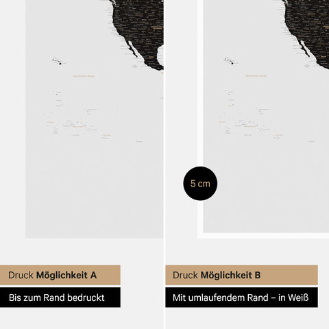Weltkarte als Foto-Tapete in Light Black (Schwarz-Weiß), wahlweise randlos bedruckt oder mit einem umlaufenden Passepartout in Weiss