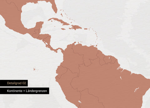 Detailansicht einer Foto-Tapete Weltkarte in Farbe Kupfer mit Ländergrenzen