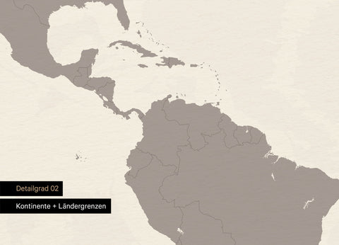 Detailansicht einer Foto-Tapete Weltkarte in Farbe Braun-Grau mit Ländergrenzen