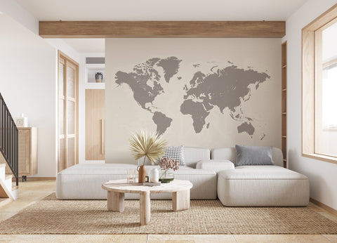 Foto-Tapete einer Weltkarte in Braun-Grau kaufen
